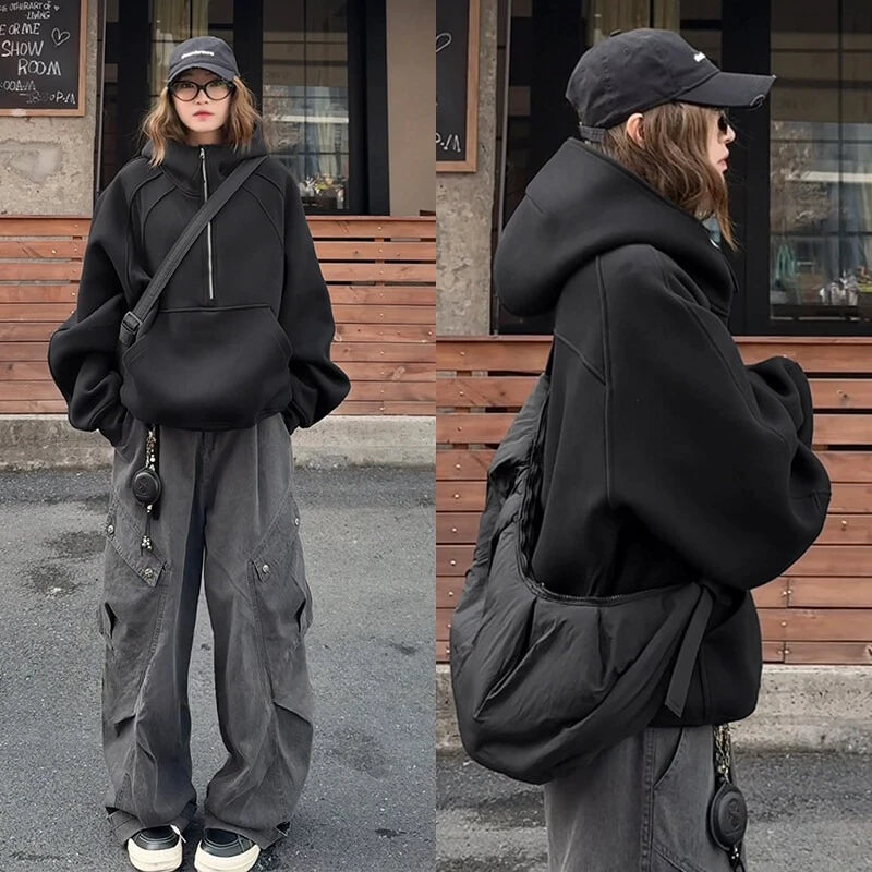Brand Streetwear Women's Turtleneck Sweatshirt New Spring Autumn Oversized Hoodies Japanese INS Ninja Functional Hooded Pullover
