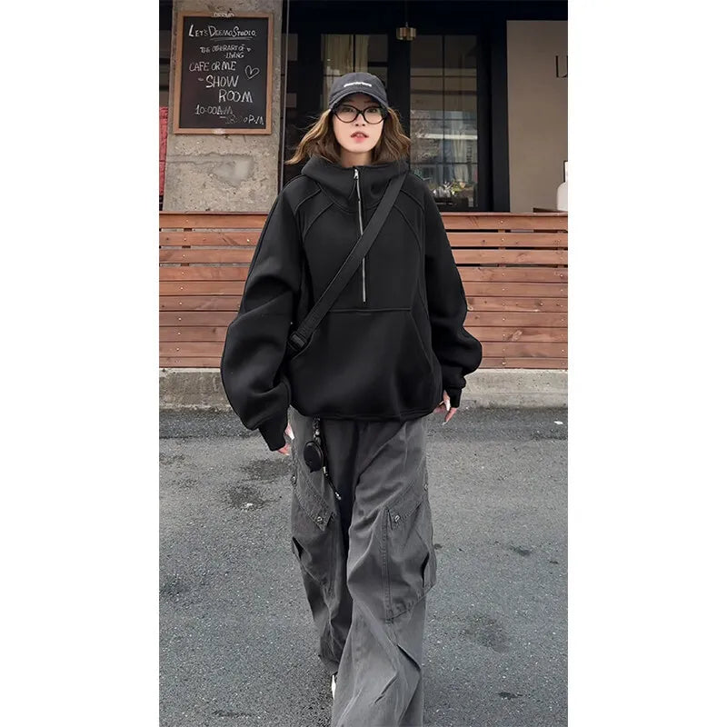 Brand Streetwear Women's Turtleneck Sweatshirt New Spring Autumn Oversized Hoodies Japanese INS Ninja Functional Hooded Pullover